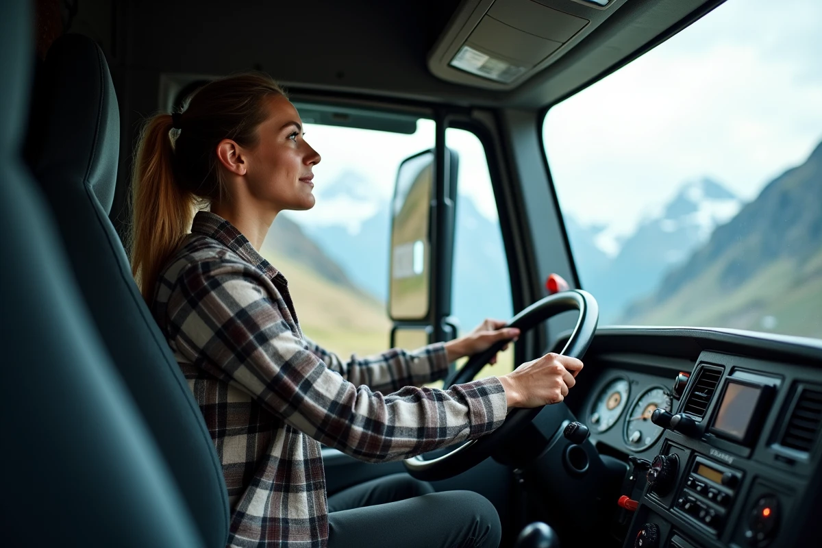 Femme conductrice dans la cabine d