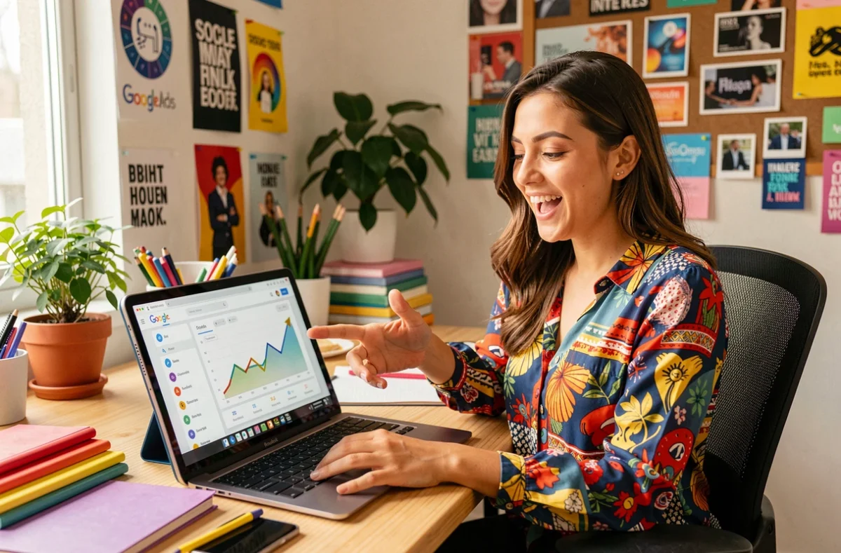 Spécialiste Google Ads de l'agence Dopamine 360 analysant les performances de campagnes digitales sur une tablette