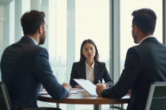 Entretien d emploi en bureau moderne avec un candidat réfléchi