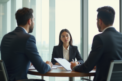 Entretien d emploi en bureau moderne avec un candidat réfléchi