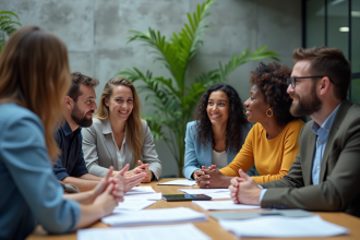 Groupe de professionnels en réunion dans un bureau moderne