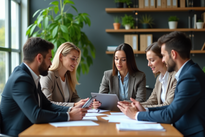 Groupe de professionnels en réunion dans un bureau moderne