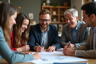 Groupe de professionnels en réunion créative en bureau