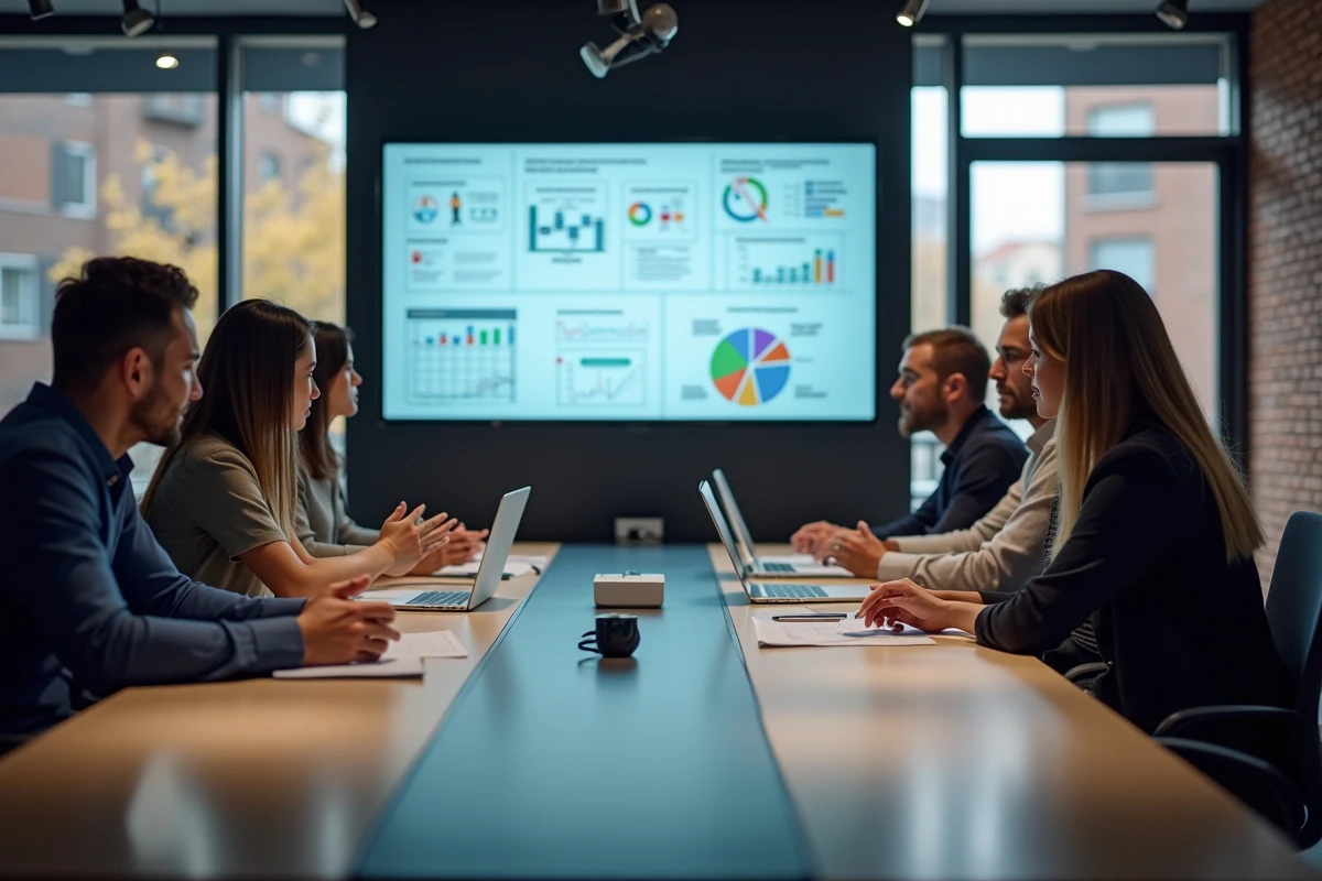 Groupe de consultants divers autour d