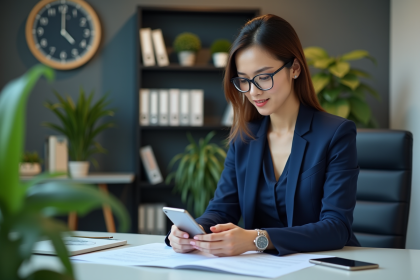 Jeune femme en costume de bureau dans un espace professionnel
