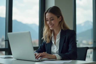 Femme professionnelle utilisant un ordinateur dans un bureau à Grenoble