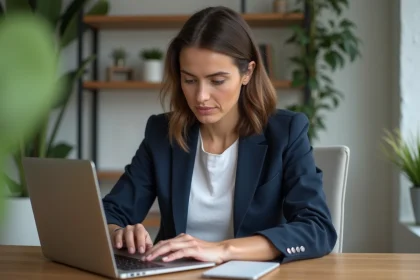 Femme en bureau configurant ses paramètres de confidentialité