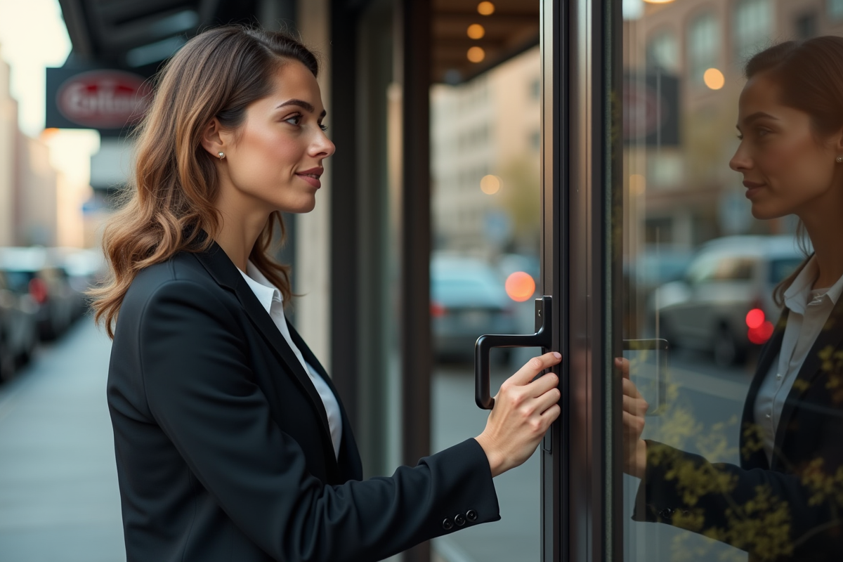 Femme ferme la porte d