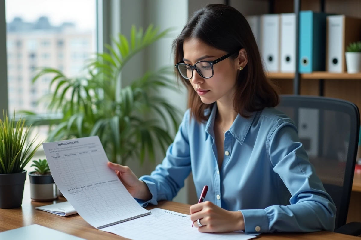 Femme professionnelle examine un calendrier au bureau