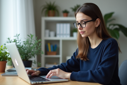 Jeune femme configurant la sécurité informatique sur son ordinateur