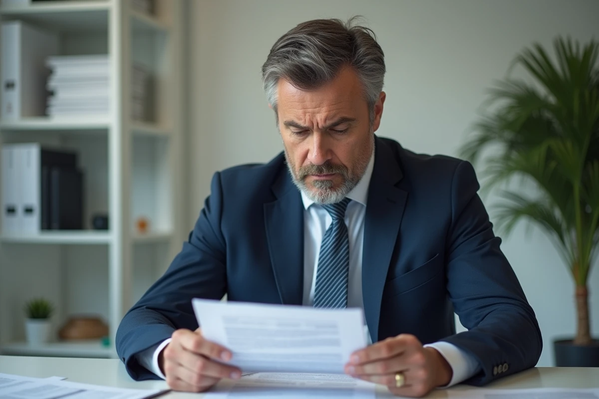 Homme d'affaires en costume navy dans un bureau moderne