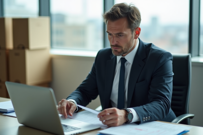 Homme d'affaires en costume assis seul au bureau