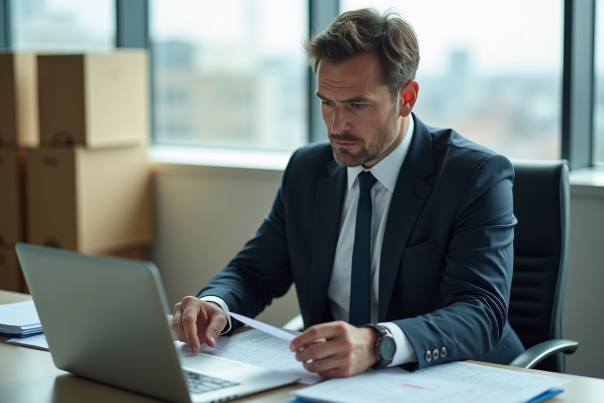 Homme d'affaires en costume assis seul au bureau