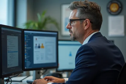 Homme professionnel en costume configure profils utilisateur