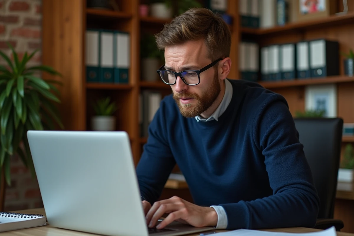 Homme en télétravail vérifiant son nombre exact de jours travaillés sur un outil en ligne
