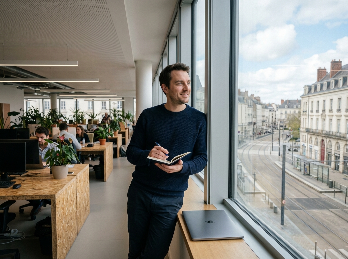 Jeune homme travaillant dans un espace coworking &agrave; Nantes