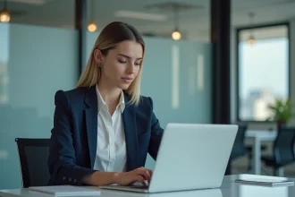 Jeune femme professionnelle travaillant sur un ordinateur en bureau