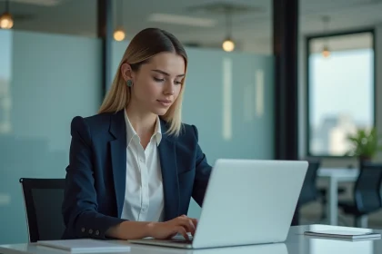 Jeune femme professionnelle travaillant sur un ordinateur en bureau