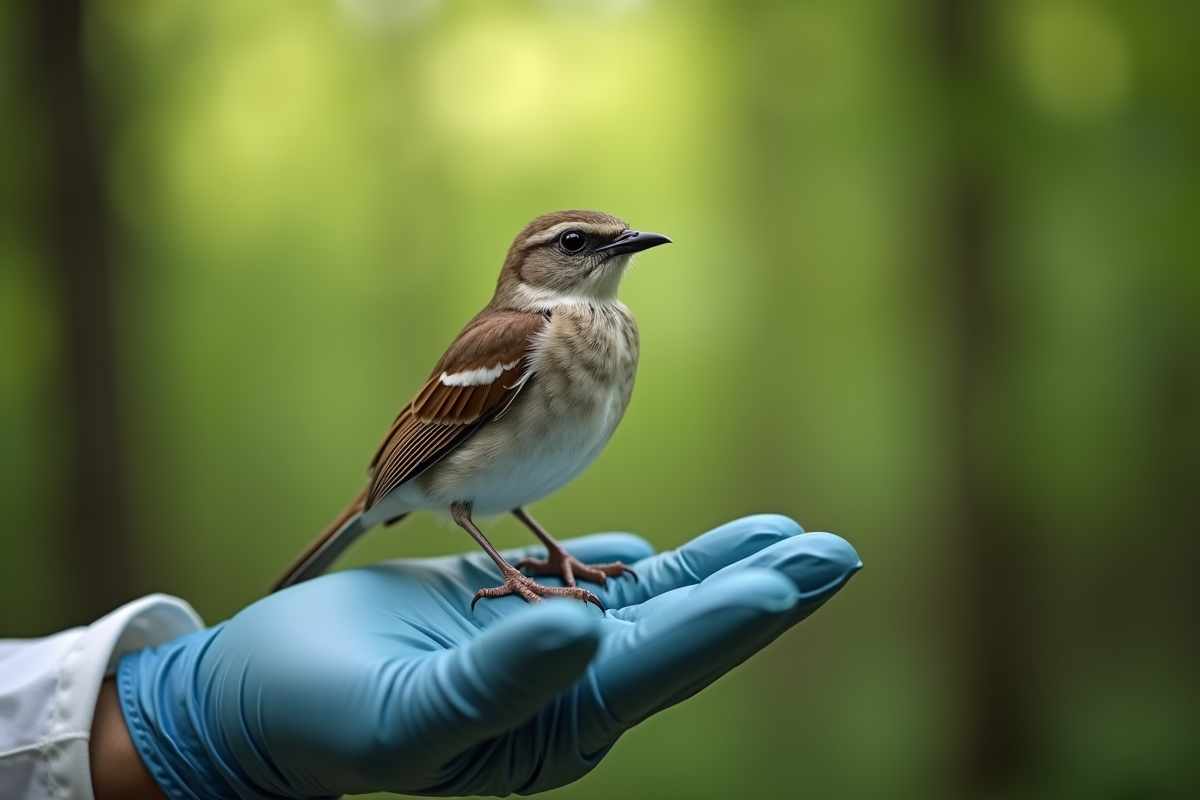 Oiseau sauvage posé sur la main d
