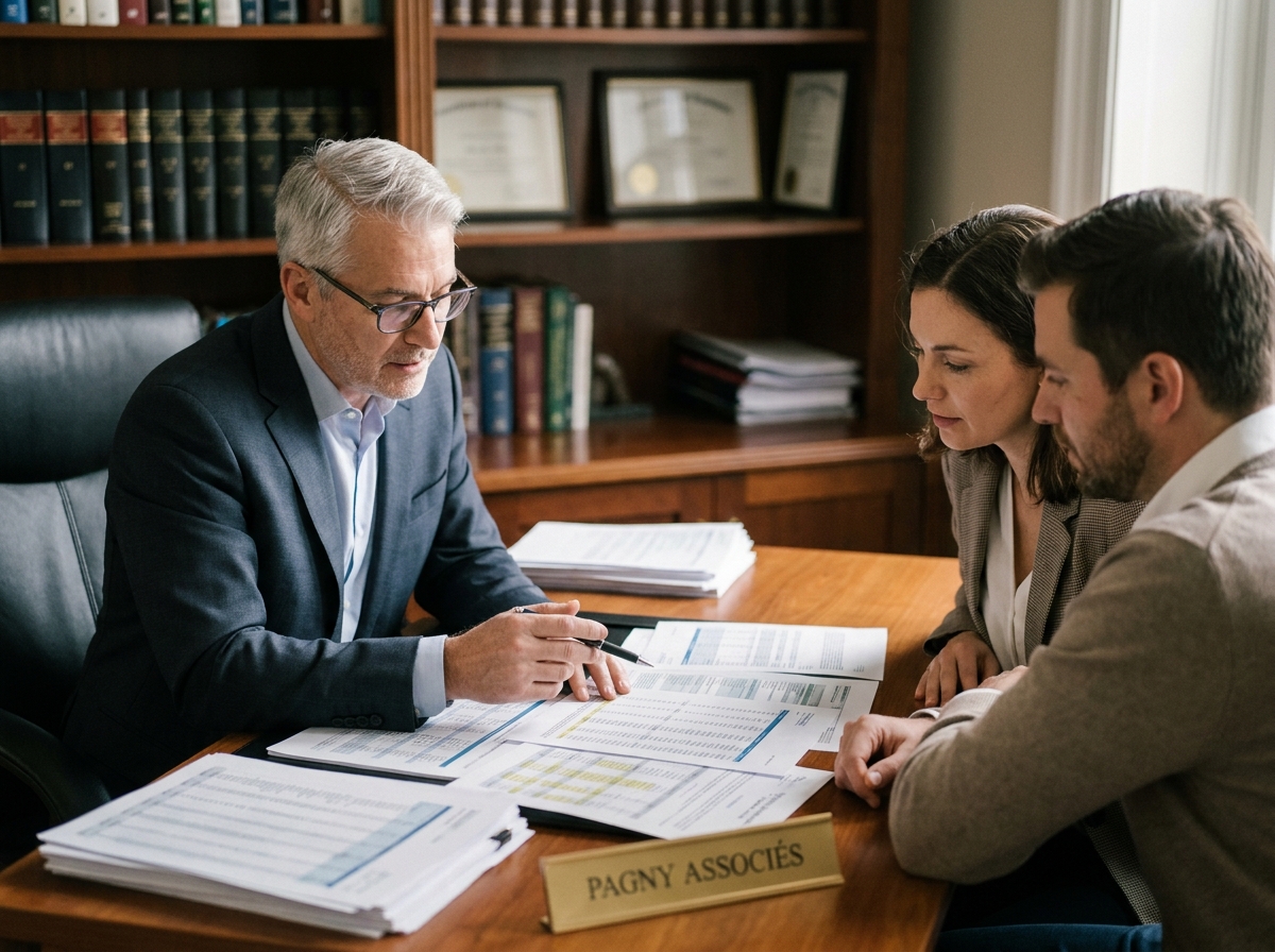 Un conseiller du cabinet Pagny Associés en consultation avec des clients dans un bureau professionnel à Serris