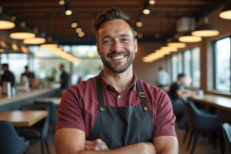 Propriétaire de restaurant confiant dans un restaurant moderne