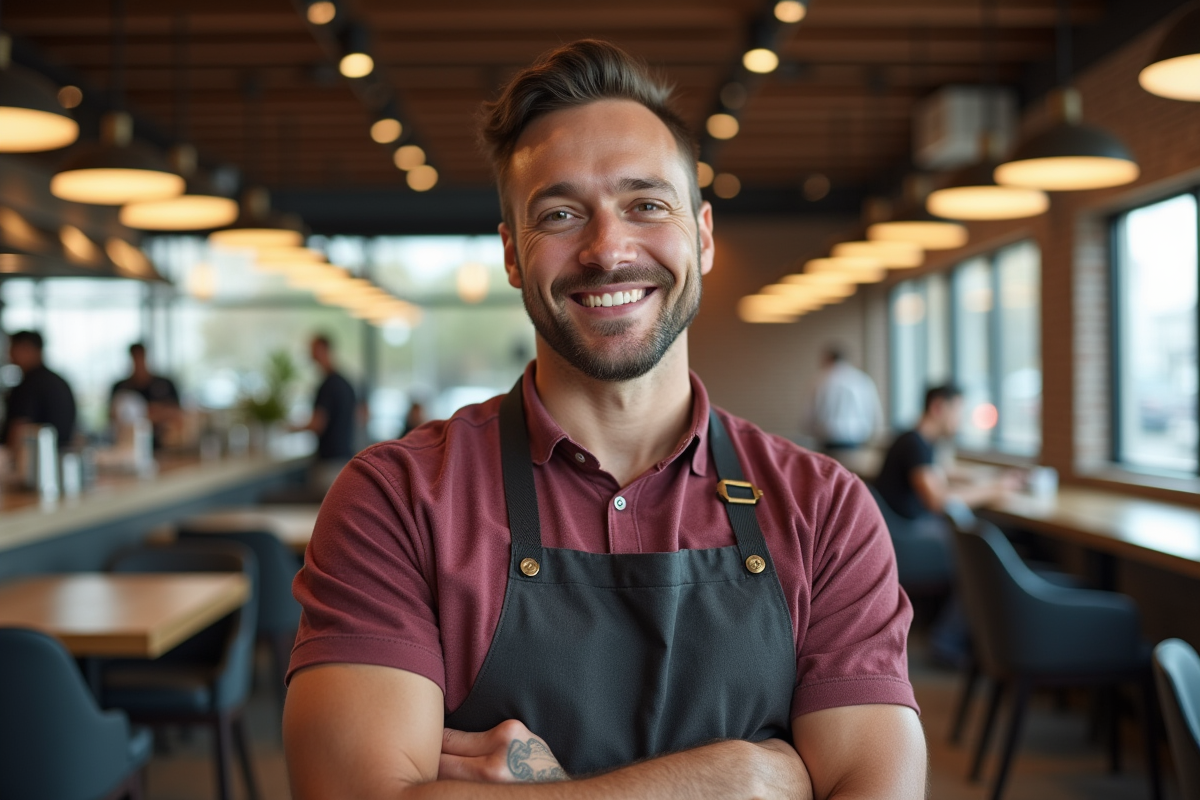 Propriétaire de restaurant confiant dans un restaurant moderne