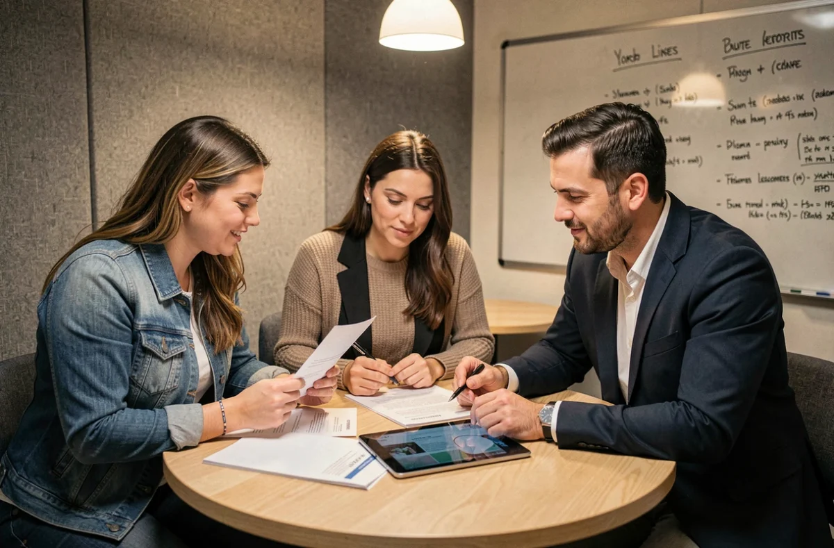 Équipe de professionnels en réunion collaborative dans un espace de coworking à Saint-Malo autour d'une table ronde