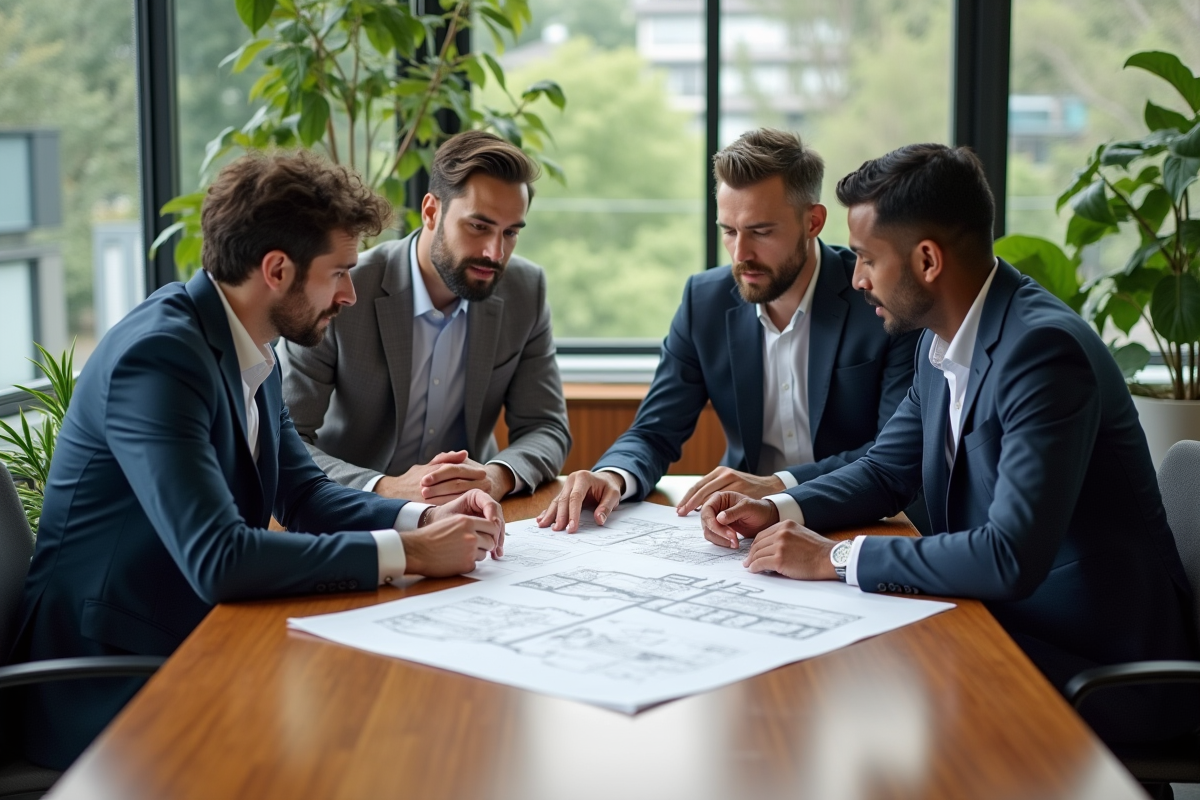 Groupe de professionnels discutant autour d