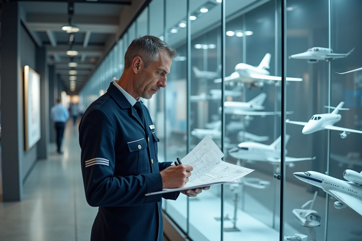 Technicien aéronautique examinant des plans techniques chez Dassault